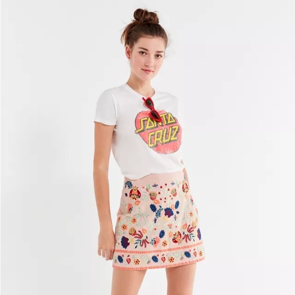 SOLD Urban Outfitters Embroidered A-Line Skirt - Cream